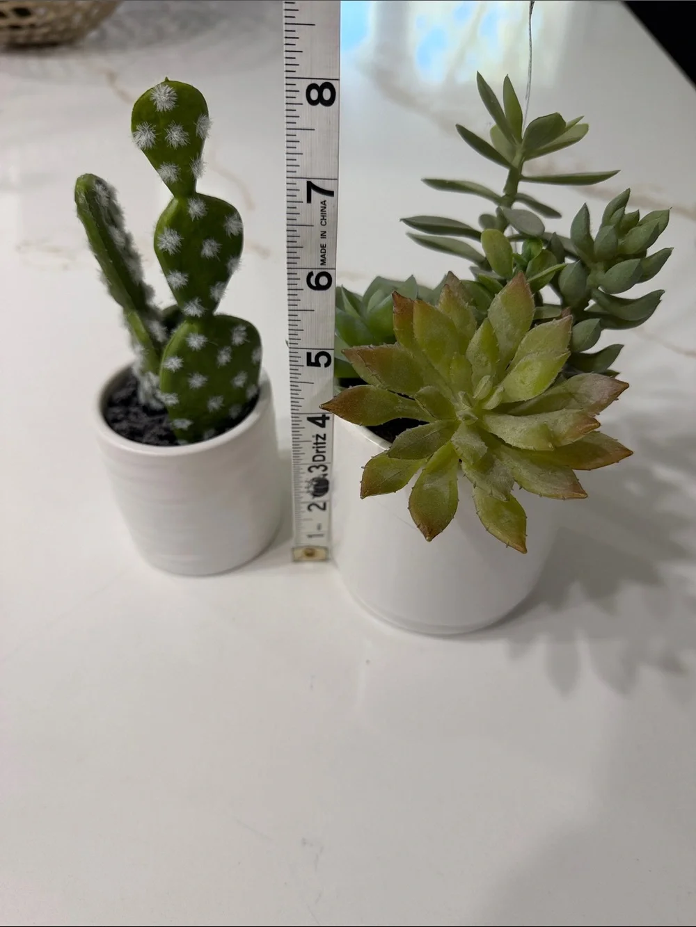 White Ceramic Succulent Planter Duo - Green Faux Succulents & Catcus